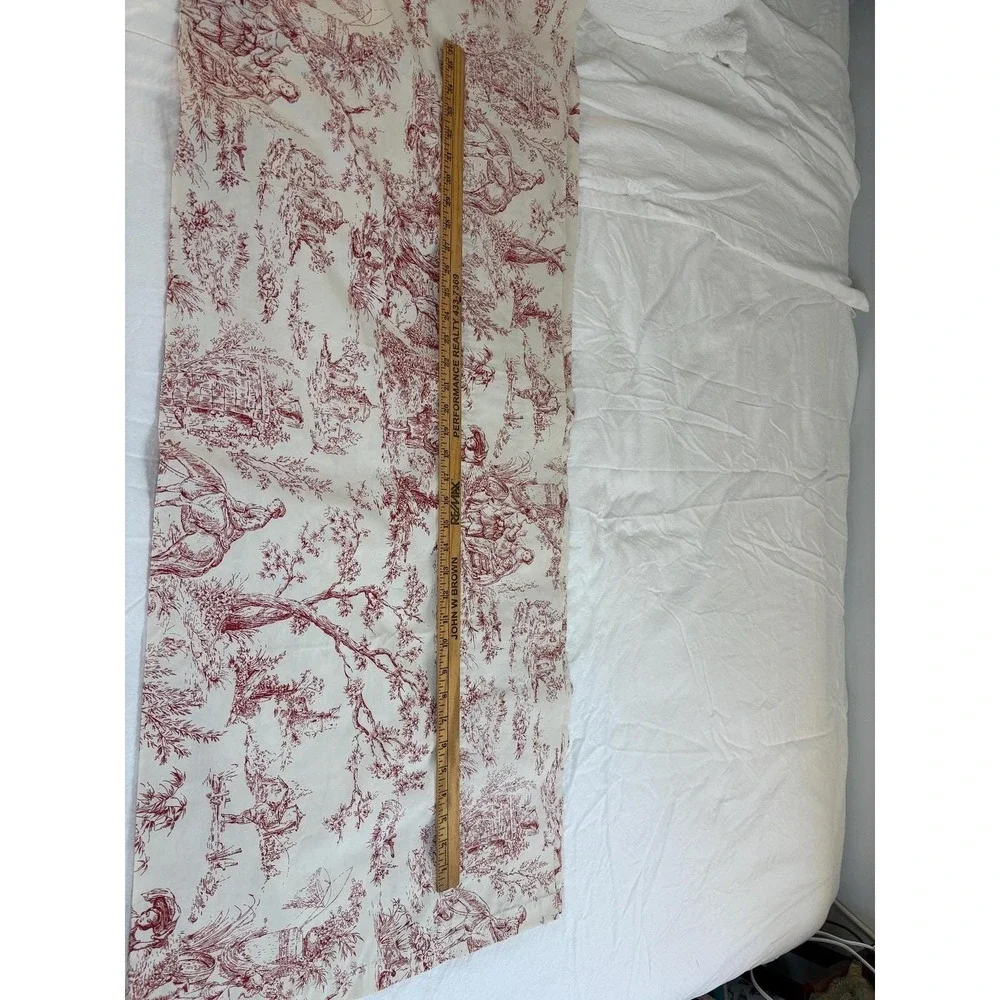 Vintage Red Toile Valance Set of 3 French Country Scenic Cotton Window Treatment